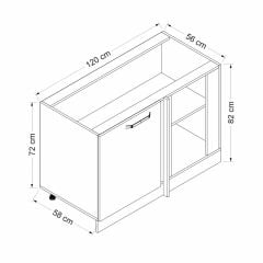 Minar Mutfak Alt Modül 1K1R 120Cm Köşe Dolap Beyaz/Dore