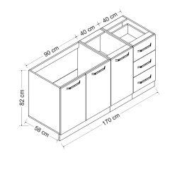Minar 170 Cm Mutfak Dolabı Beyaz Antrasit 170-A1 -Alt Modül