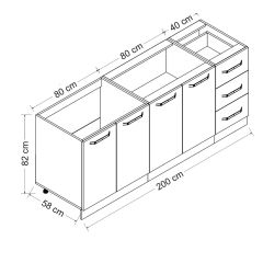 Minar 200 Cm Mutfak Dolabı Beyaz Dore 200-D1-Alt Modül
