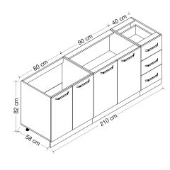 Minar 210 Cm Mutfak Dolabı Beyaz Antrasit 210-A2-Alt Modül