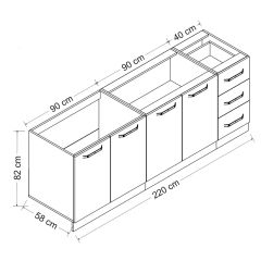 Minar 220 Cm Mutfak Dolabı Beyaz 220-B3-Alt Modül