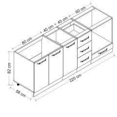 Minar 220 Cm Mutfak Dolabı Beyaz 220-B4-Alt Modül