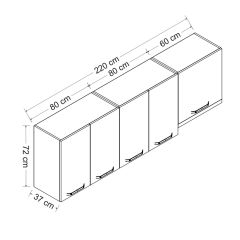 Minar 220 Cm Mutfak Dolabı Beyaz 220-B5-Üst Modül