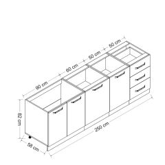 Minar 250 Cm Mutfak Dolabı Beyaz Dore 250-D1-Alt Modül