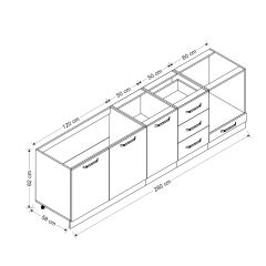 Minar 280 Cm Mutfak Dolabı Beyaz 280-B3-Alt Modül