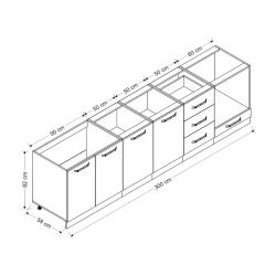 Minar 300 Cm Mutfak Dolabı Beyaz Antrasit 300-A4-Alt Modül