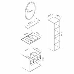 Minar Banyo Dolabı 65Cm As2K1Ç+1Ea1R+Etj+Boy Beyaz