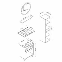 Minar Banyo Dolabı 65Cm Ay2K1Ç+1Ya1R+Etj+Boy Beyaz