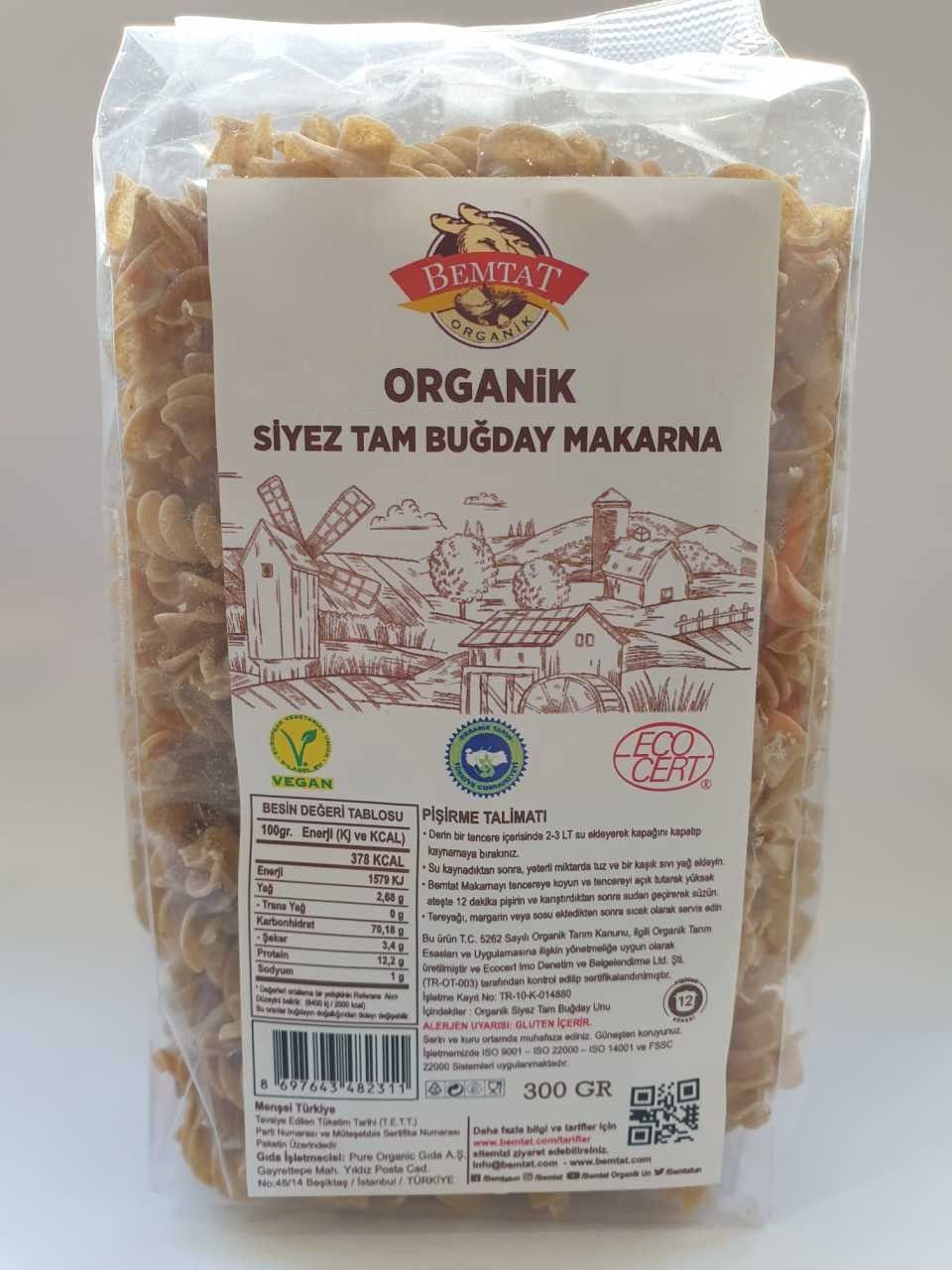 Bemtat Organik  Siyez Tam Buğday Burgu Makarna 350 Gr