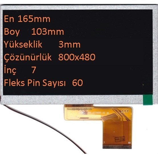 WJWV070001B-FPC(2.0) Kablo Kodlu 7 İnç LCD Panel