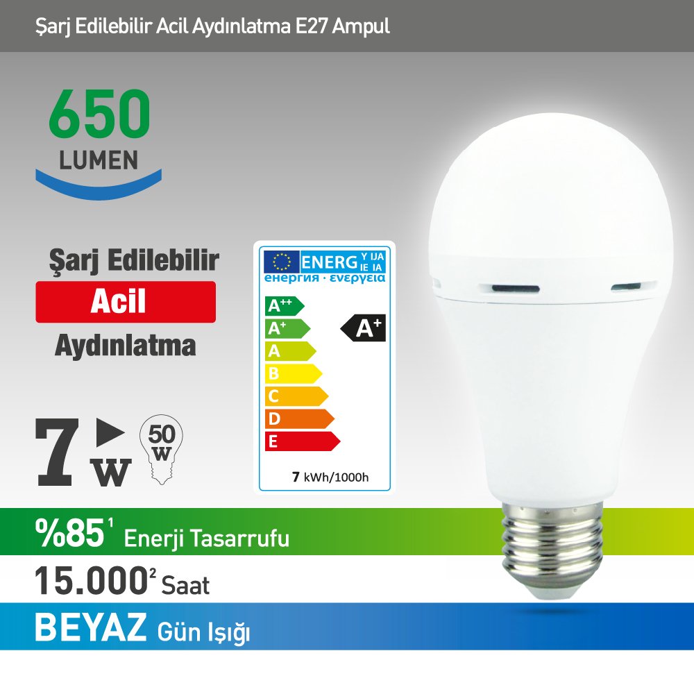 Next YE-E27-7WB Şarjlı Led Ampül