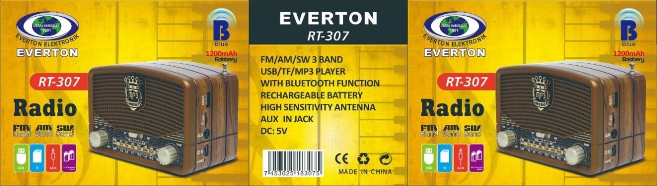 Everton RT-307 Usb Ve Kart Girişli Şarjlı Bluetoothlu Radyo