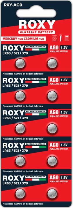 Roxy AG0 LR63 LR521 379 Alkalin Düğme Pil 1,5 Volt 10`lu paket