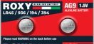 Roxy AG9 LR45 LR936 194 394 Alkalin Düğme Pil 1,5 Volt 10`lu Paket