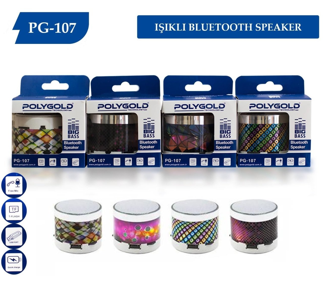 PG-107 Usb Kart Okuyuculu Şarjlı Bluetooth Müzik Kutusu
