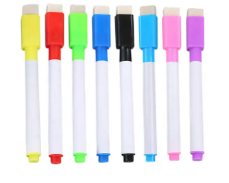 Karışık Renkli Silinebilir Mıknatıslı Silgili Yazı Tahtası Kalemi 50 Adet