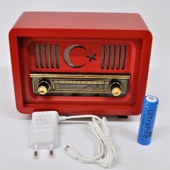 Nostaljik  Radyo  (Şarjlı Pil+Adaptörlü) Ayyıldız Model Kırmızı Renk