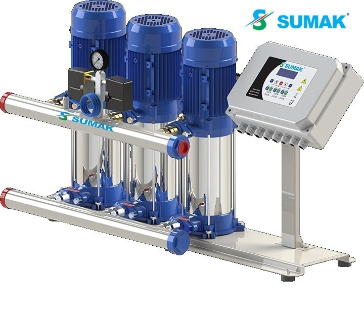 Sumak SHT8C 220/6 SMART 3X1.6 kW 380V Üç Pompalı Düşey Milli Dijital Panolu Kademeli Hidrofor