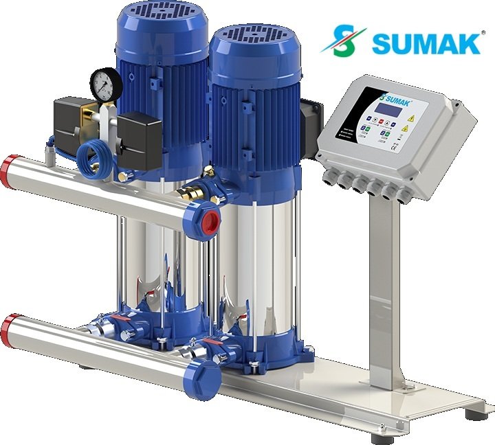 Sumak SHT12B 220/4 SMART 2X1.6 kW 380V Çift Pompalı Düşey Milli Dijital Panolu Kademeli Hidrofor