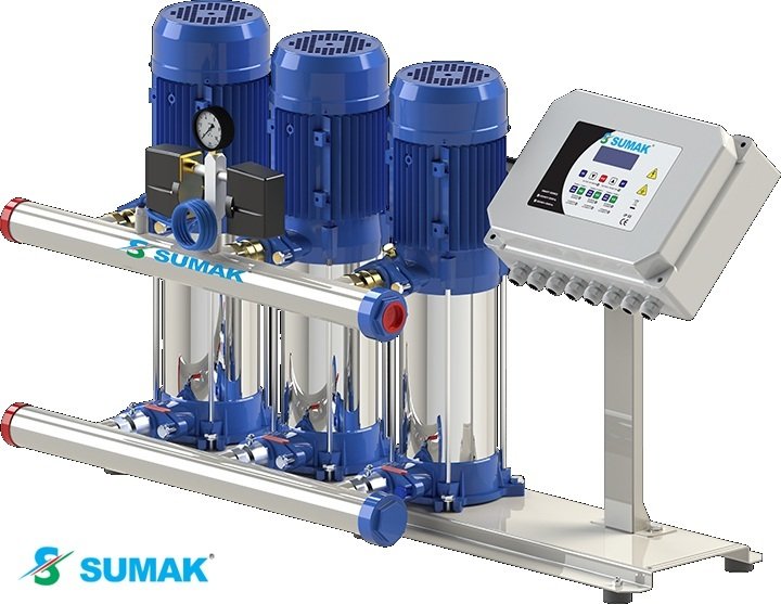 Sumak SHT16C 550/4 SMART 3X4 kW 380V Üç Pompalı Düşey Milli Dijital Panolu Kademeli Hidrofor