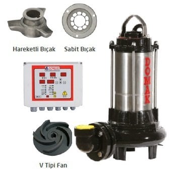 Domak AST1025 B5 7.5Hp 380V Paslanmaz Çelik Gövdeli Bıçaklı Atık Su Panolu Dalgıç Elektropomp