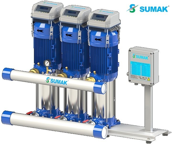 Sumak SHT 16C 850/8 FK 3X6.3 kW 380V Üç Pompalı Düşey Milli Kademeli Frekans Kontrollü Hidrofor