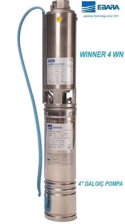 Ebara 4WN12-7/1.5T OF 2Hp 380V 4'' Derinkuyu Dalgıç Pompa (Motor+Pompa)