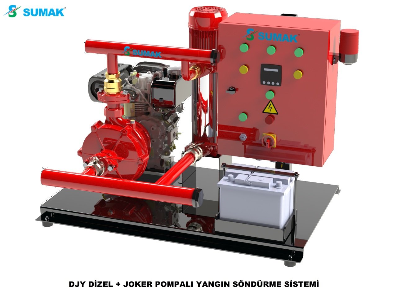 Sumak SMKT 750/2 DJY 1X7.5 Hp, 1X1.8 Hp Otomatik ve Manuel Marşlı Dizel + Joker Pompalı Yangın Söndürme Sistemi