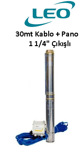 LEO 4XRM 4-14-1.1 1.5HP 1/4'' Çıkışlı 30mt + Kum. Pano Derin Kuyu Dalgıç Pompası