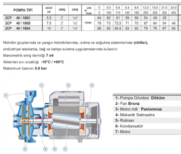 Pedrollo 2CP 40/180A 10hp 380v 1 1/2'' Çıkışlı Çift Kademeli Santrifüj Pompa