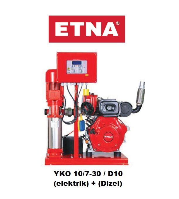 Etna YKO 10/7-30/D10 4 Hp elektrikli- 10Hp Dizel 380V Dik Milli Dizel Motopomplu Yangın Hidroforu (Dizel + Elektrikli)