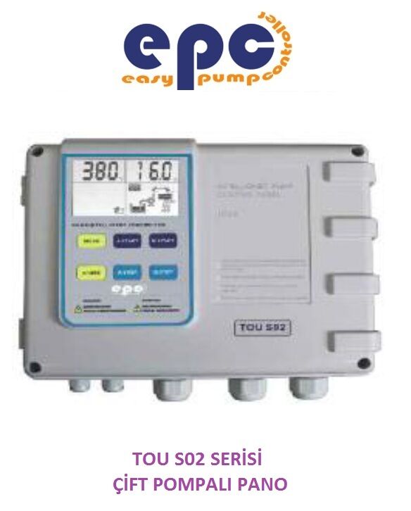 EPC TOU S02 SERİSİ -IP 54- 0,7-4 KW (1 HP-5,5 HP)TRİFAZE 380V-50 HZ ÇİFT POMPALI PANO - AKILLI KONTROL ÜNİTESİ (Dalgıç pompa, hidrofor ve drenaj pompalarında kullanım.)