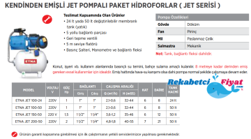 ETNA Jet100-50 WS 1HP 6Kat - 8Daire Jet Pompalı Paket Hidrofor