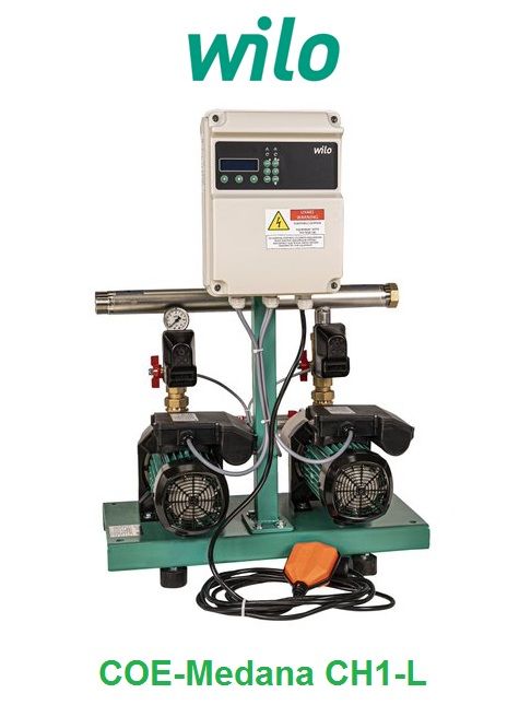 Wilo COE2-Medana CH1-L.407-1 2X1.1kW 220V Çift Pompalı Çok Kademeli Paslanmaz Çelik Gövdeli Yatay Tip Paket Hidrofor