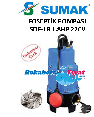 SUMAK SDF18 1.8Hp 220V Paslatik Gövdeli Şamandıralı Fospetik Dalgıç Pompası
