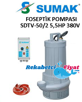 SUMAK SDTV-50/2 5.5HP 380V Açık Fanlı Foseptik Dalgıç Pompası