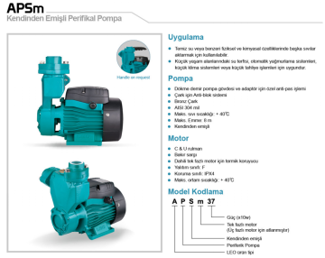 Leo APSm 60 0.8hp 220v Kendinden Emişli Preferikal Santrifüj Pompa