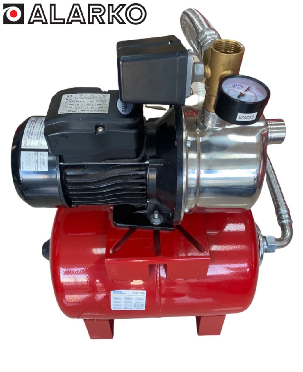 Alarko JDTM-100 1Hp 220V 50 Litre Yatık Tanklı Paket Hidrofor