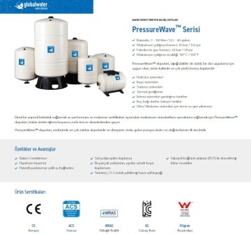 Global Water PWB-18LX  18Litre 10 Bar Ayaksız Dikey Patlamayan Genleşme Tankı