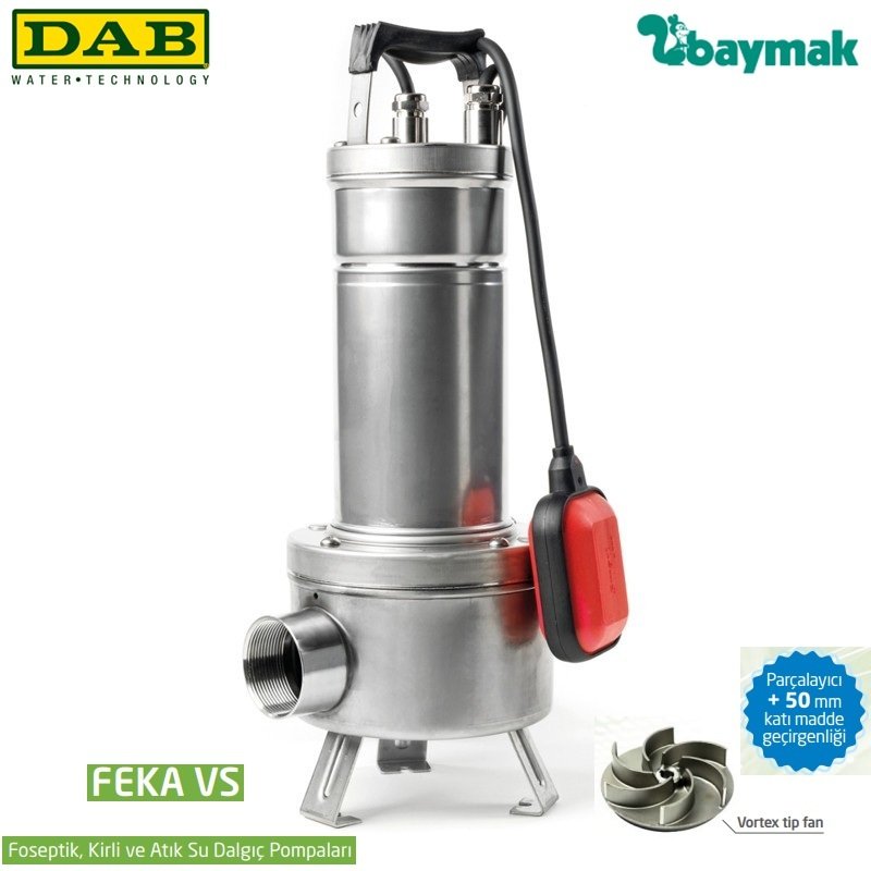 Dab FEKA VS 550 T-NA   0.55 kW  380V  Komple Paslanmaz Çelik Parçalayıcılı Foseptik Dalgıç Pompa