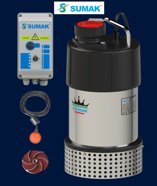 Sumak SDTV40/2.5 Z 4Hp 380V Gömlek Soğutmalı Paslanmaz Gövdeli Vortex Çarklı Drenaj Dalgıç Pompa