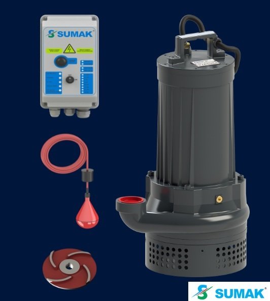 Sumak SDTV40/2 4Hp 380V Açık Fanlı Drenaj ve Pis Su Dalgıç Pompa