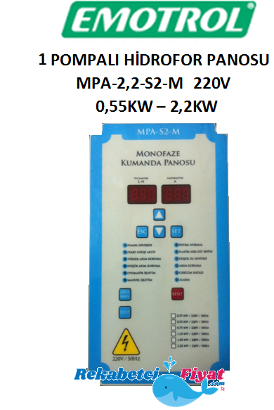 EMOTROL MPA-2.2-S2-M 0.55Kw-2.2Kw 220V 1 Pompalı Hidrofor Kontrol Panosu