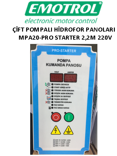 EMOTROL MPA20-PRO STATER 2.2M 0,37KW - 2,2KW 220V Çift Pompalı Hidrofor panosu