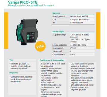 Wilo Varios Pico-stg 30/1-7.5 Güneş enerjisi Basınç Arttırıcı Pompa