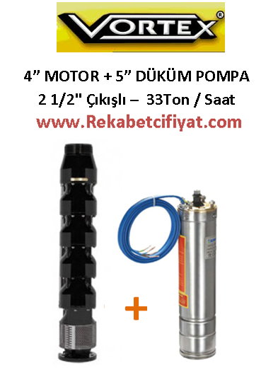 VORTEX B-03 2HP 380V 4'' Motorulu + 5'' Döküm Gövdeli Derin Kuyu Dalgıç Pompa