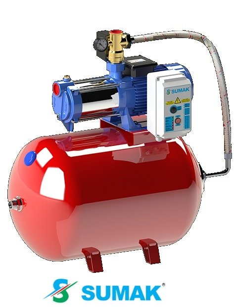 Sumak SYMTH8-300/8 3Hp 220V Yatay Kademeli Paket Hidrofor (100 LİTRE TANKLI)