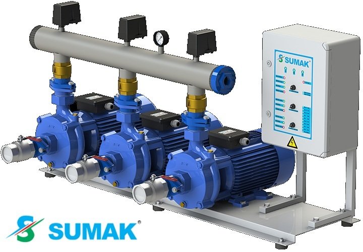 Sumak SMKTC550 3X4 kW 380V Üç Pompalı Emişli Çift Kademeli Yatay Hidrofor
