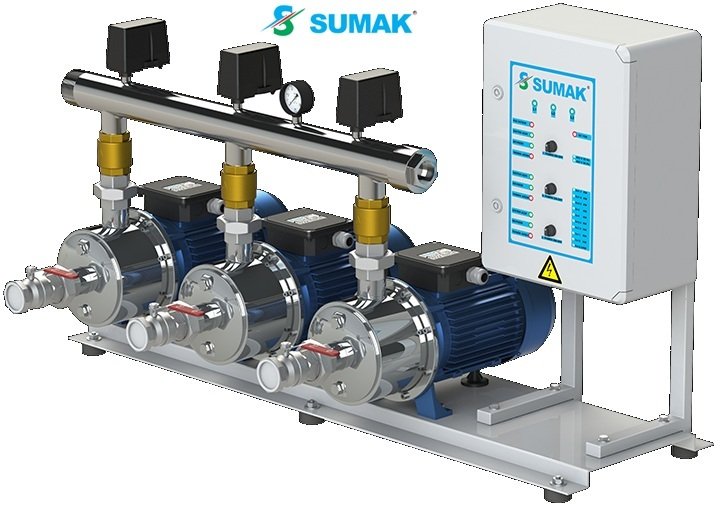 Sumak SMINOX12C220/2 3X1.6 kW 380V Üç Pompalı Emişli Paslanmaz Kademeli Yatay Hidrofor