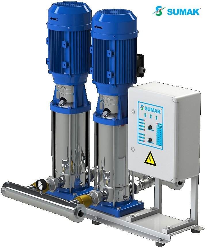 Sumak SHTP8 B 220/8 2X1.6kW 380V Çift Pompalı Düşey Milli Kademeli Komple Paslanmaz Düşey Milli İnline Hidrofor